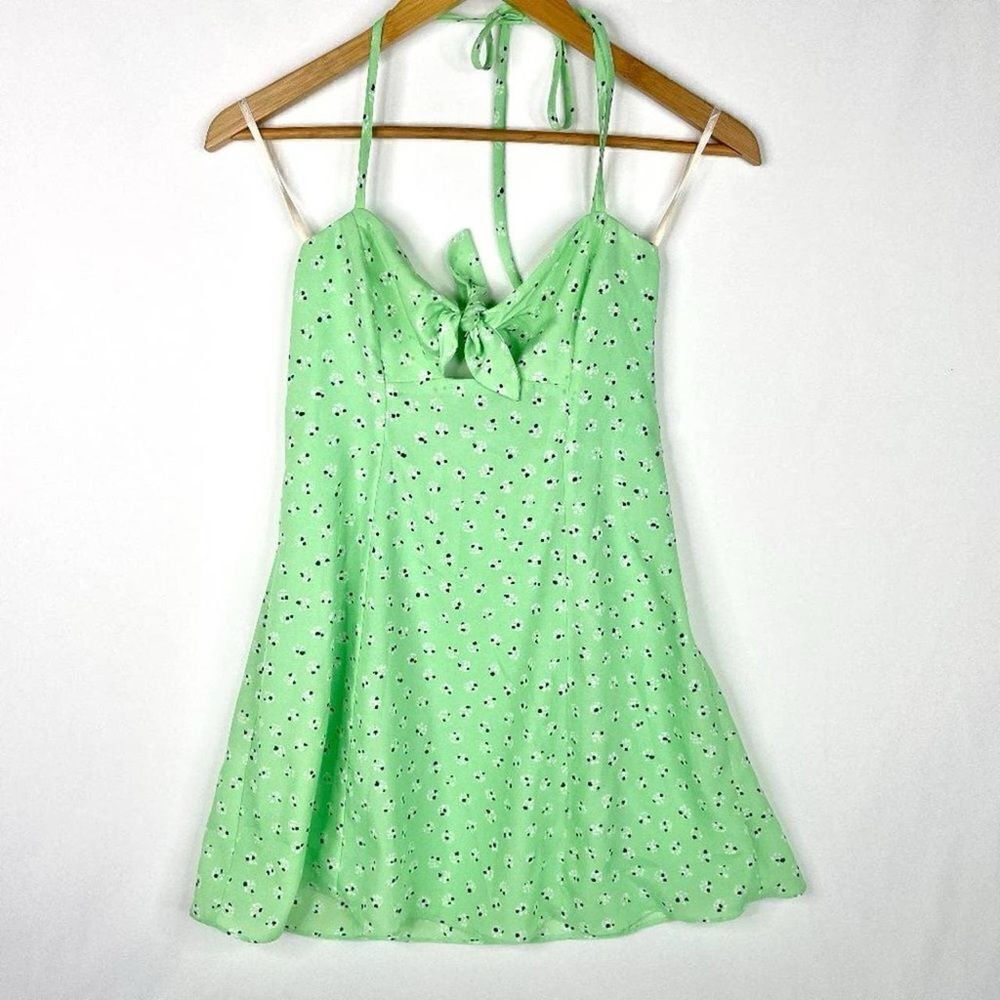 BCBG Generation Lime green flora halter dress with peek a boo large